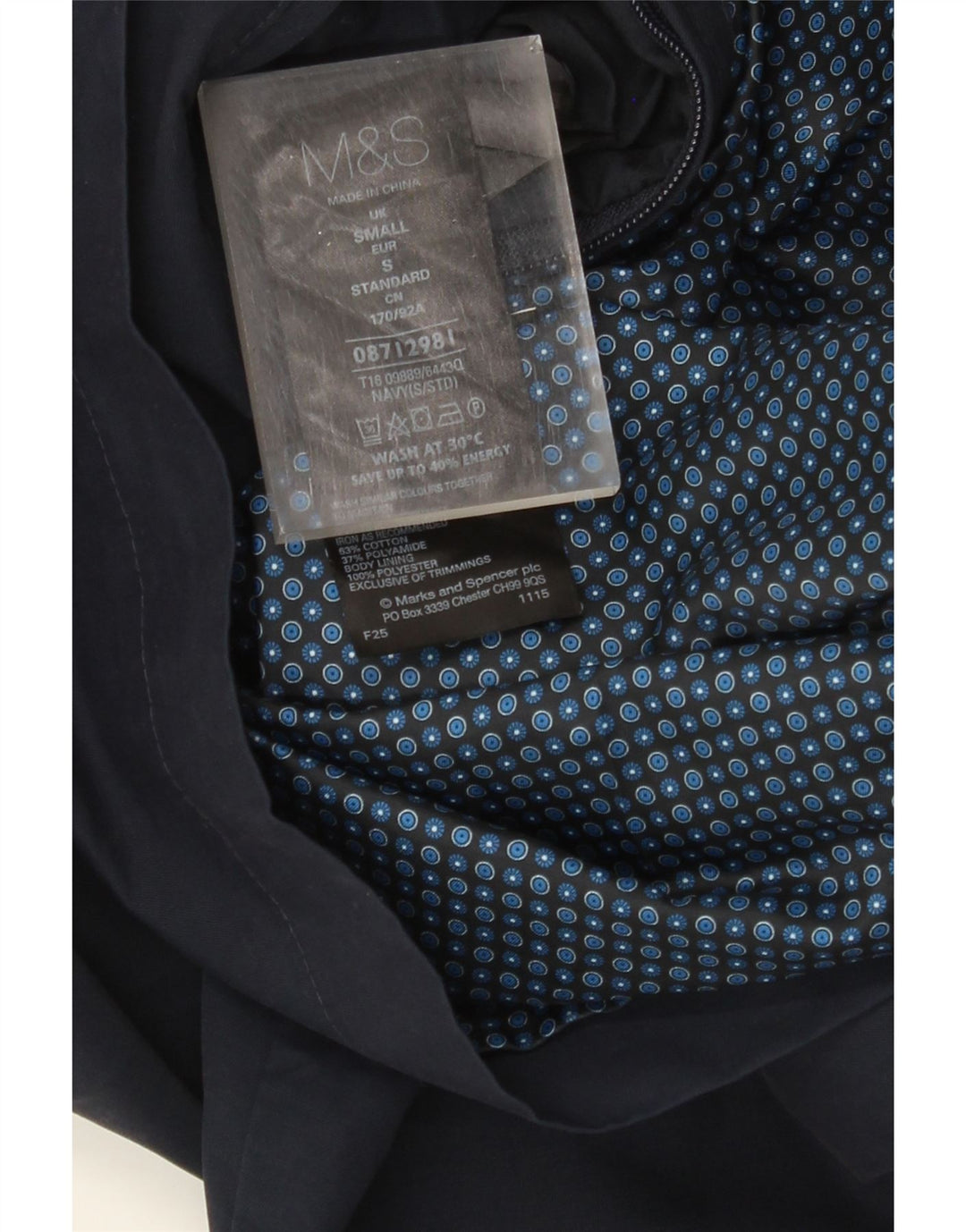 MARKS & SPENCER Bomberjakke til mænd UK 36 Lille marineblå bomuld