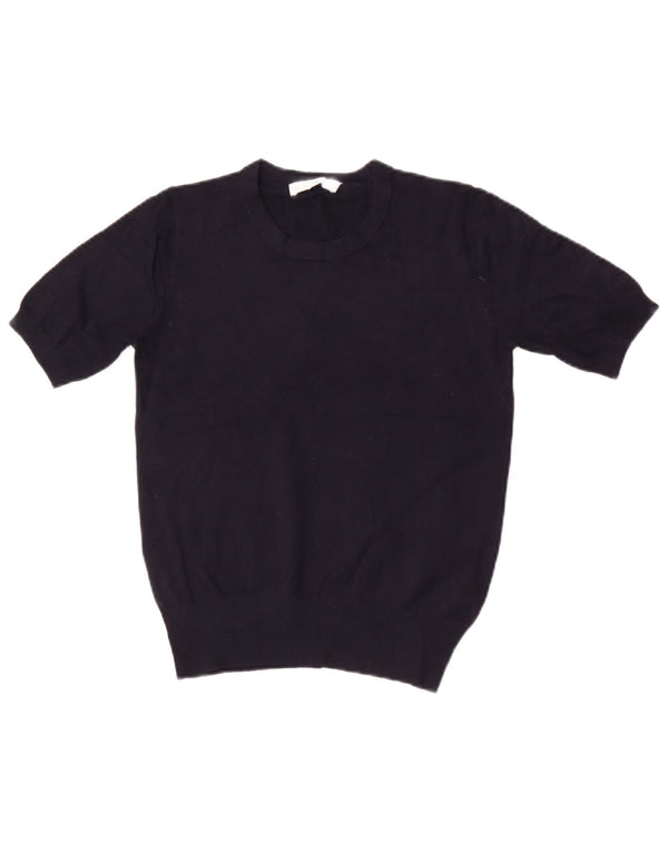 Zara Womens Crop Boat Neck Jumper Sweater UK 12 Medium Navy Blue