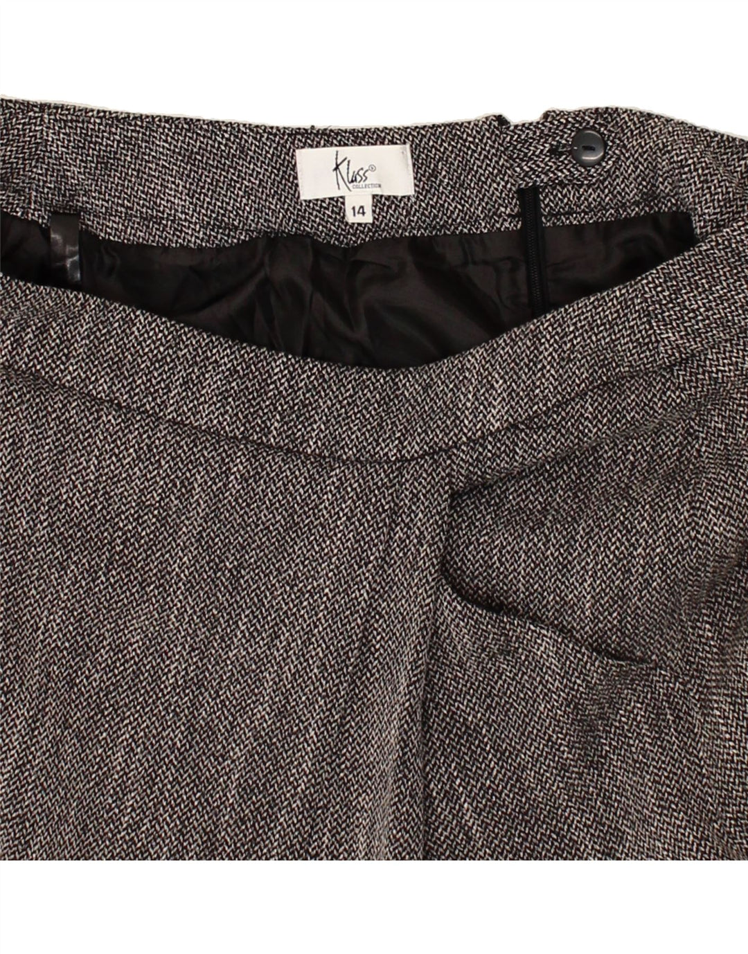 KLASS Womens A-Line Skirt UK 14 Large  Black Herringbone Polyester Vintage Klass and Second-Hand Klass from Messina Hembry 