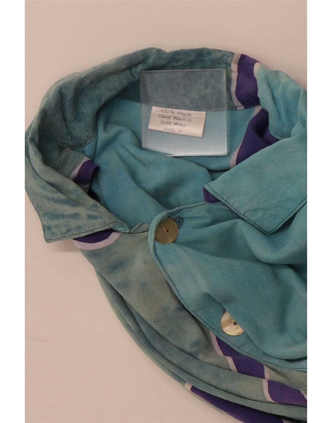 VINTAGE abstrakt mønsterskjorte til mænd XL blå rayon