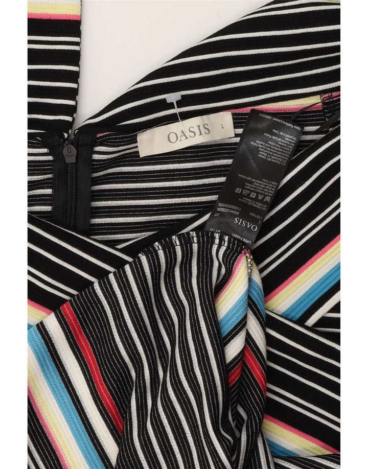 OASIS Womens Off Shoulder Dress UK 14 Large Multicoloured Striped