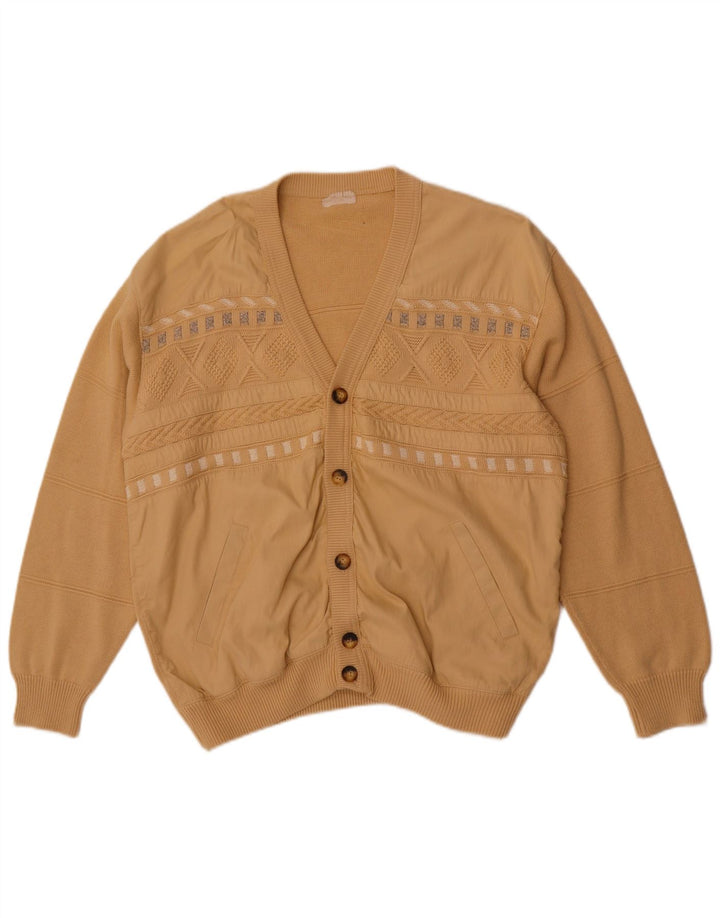 Vintage herre cardigan sweater stor beige stribet