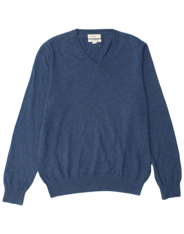MARKS & SPENCER Herre V-hals sweater Stor blå bomuld