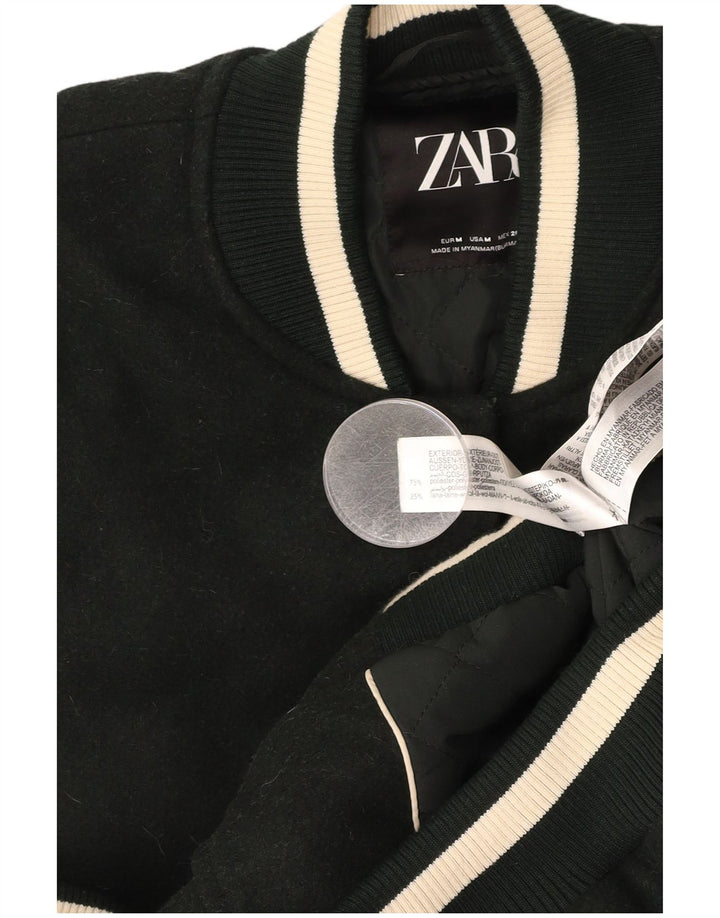ZARA Grafisk Varsity-jakke til mænd UK 38 Medium Green Colourblock Polyester