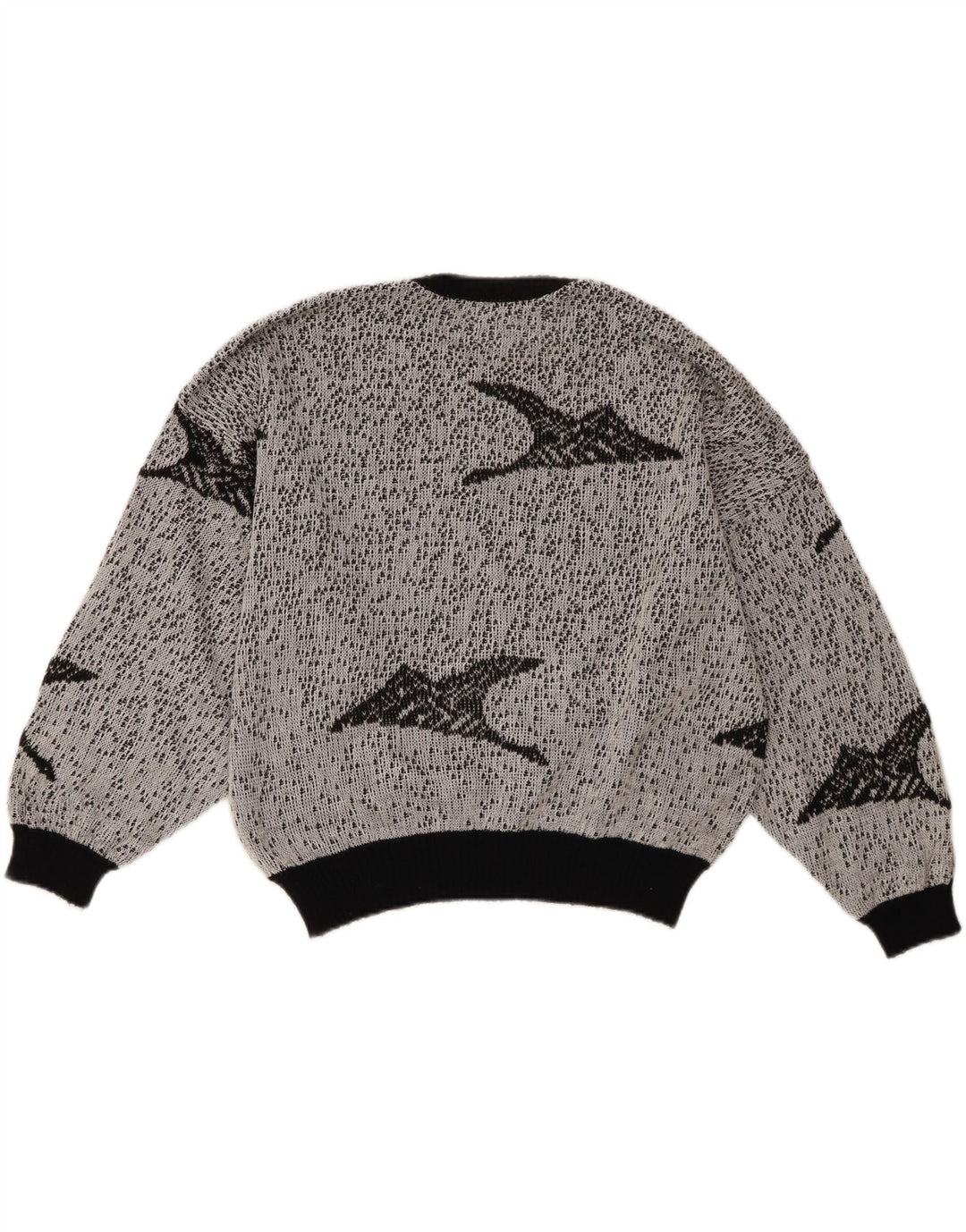 Vintage kvinders beskæring abstrakt mønster rund hals sweater UK 18 XL grå