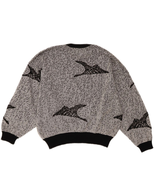 Vintage Womens Crop Abstract Pattern Crew Neck Jumper Sweater UK 18 XL Grey