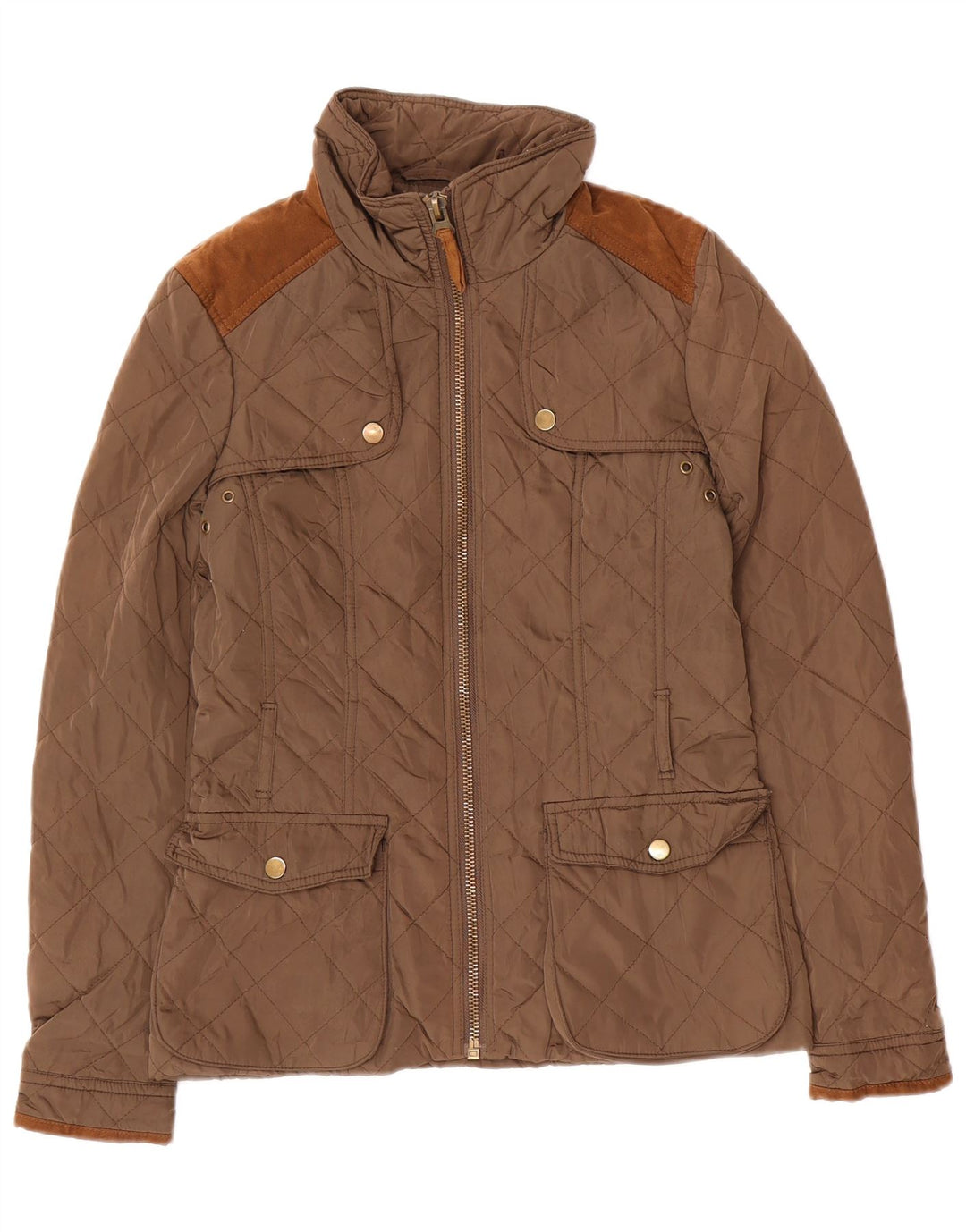 Zara Quiltet jakke til kvinder UK 10 Lille brun polyester