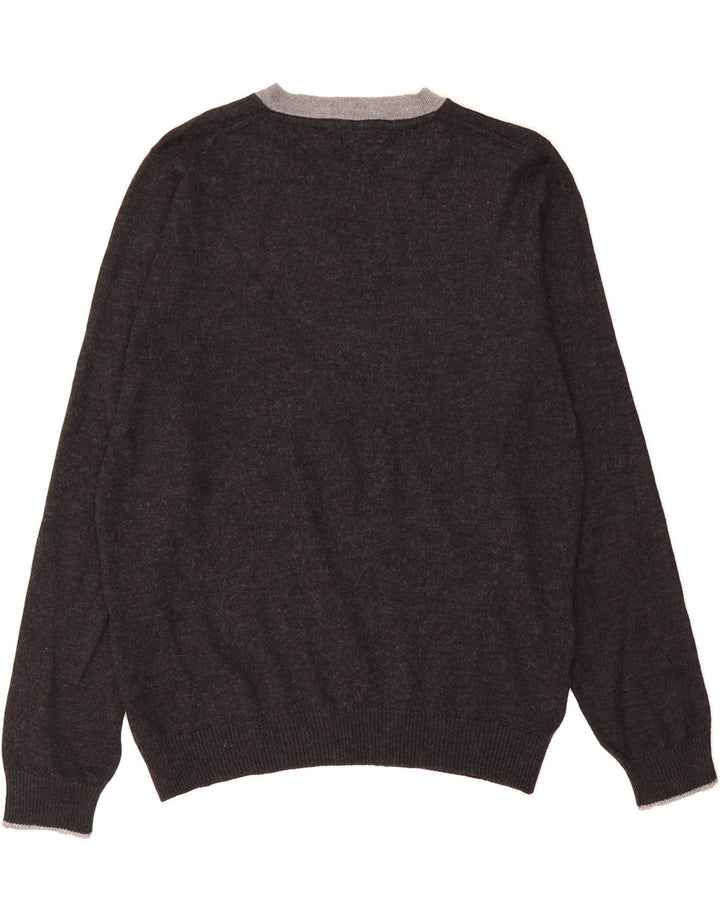 MARKS & SPENCER Mens V-Neck Jumper Sweater Medium Grey Acrylic Vintage Marks & Spencer and Second-Hand Marks & Spencer from Messina Hembry 