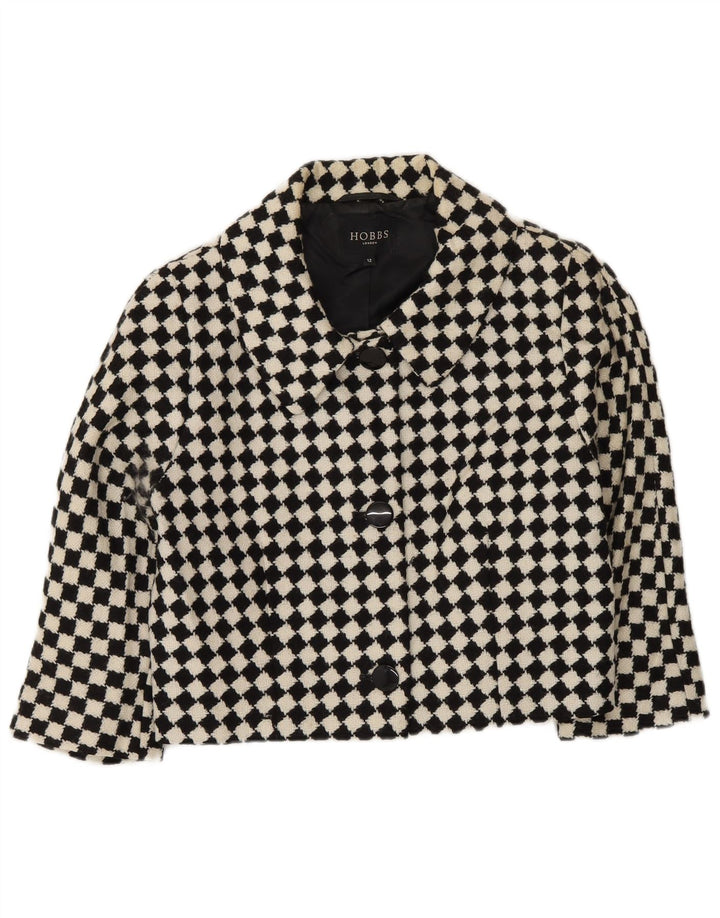 Hobbs Bolero-jakke med 3/4 ærmer til kvinder UK 12 Medium Sort geometrisk uld