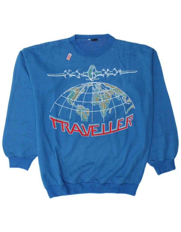 Vintage herre grafisk sweatshirt jumper stor blå