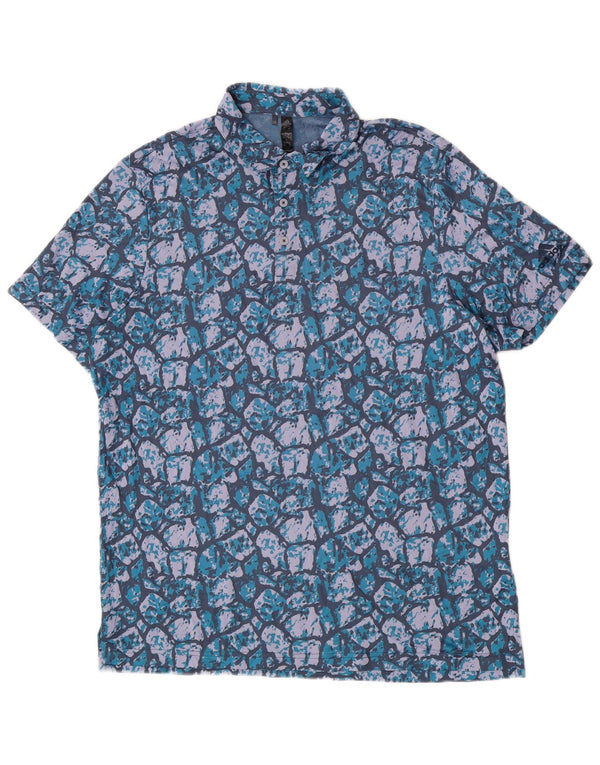 Adidas mænds abstrakt mønster poloshirt XL blå polyester