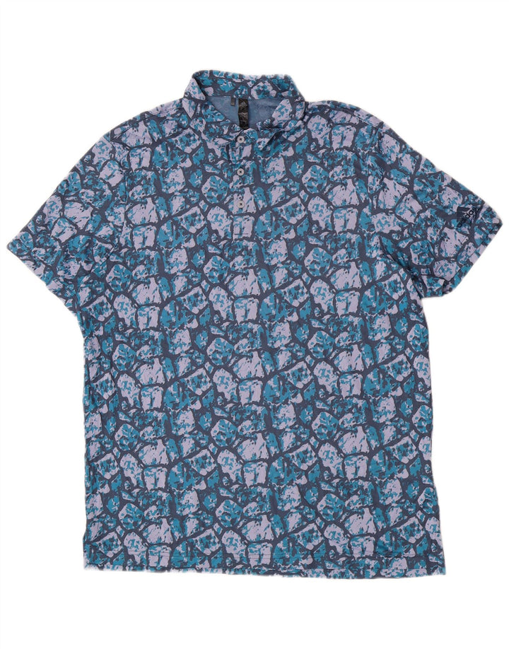Adidas mænds abstrakt mønster poloshirt XL blå polyester