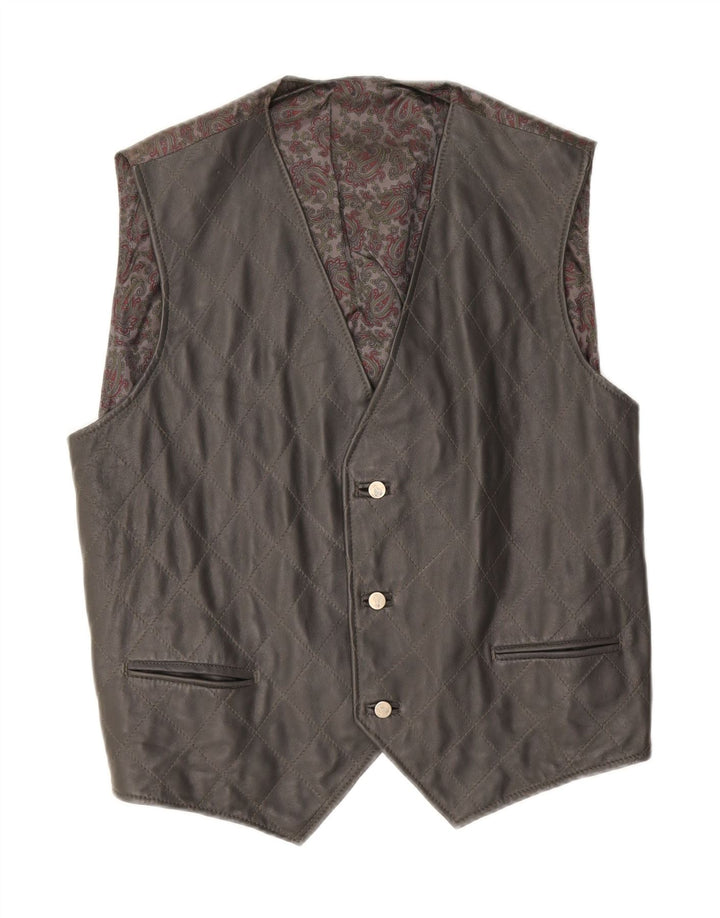 Vintage herre lædervest Stor sort Paisley