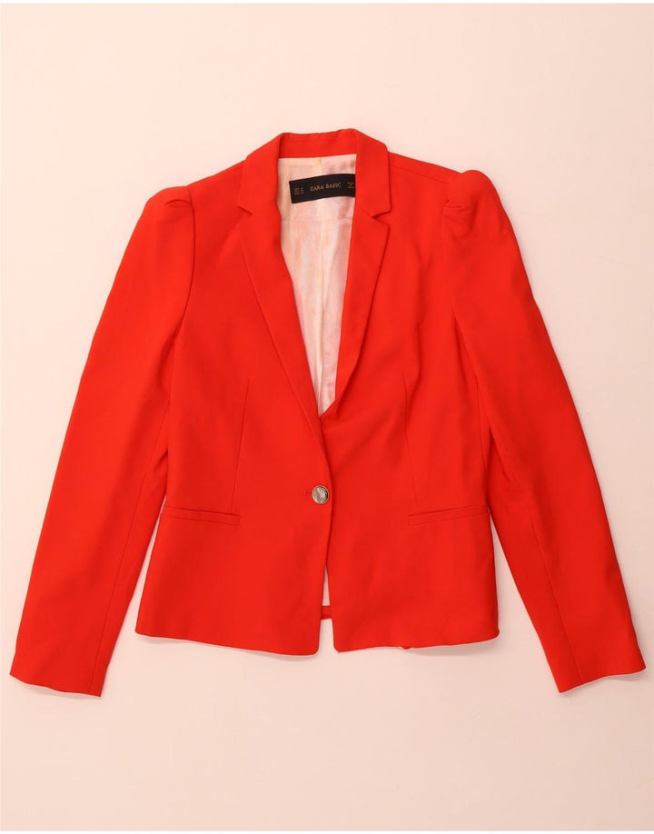 Zara Dame 1 Knap Blazer Jacket UK 38 Medium Red Acetate
