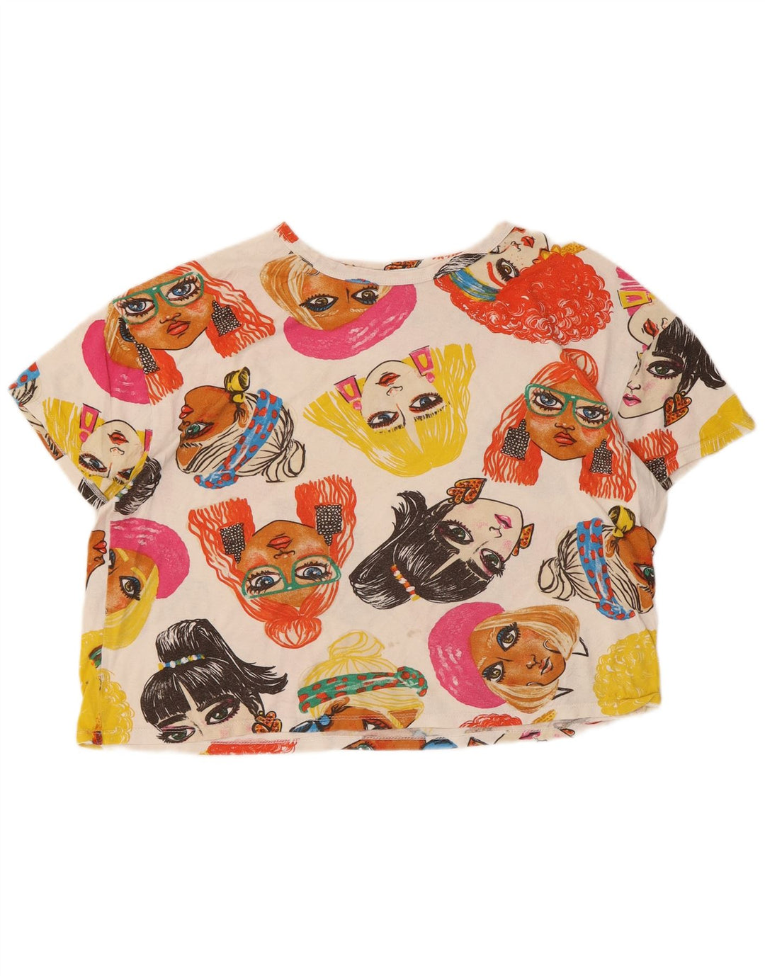 Zara Womens Crop Grafisk T-Shirt Top UK 14 Medium Multicolored