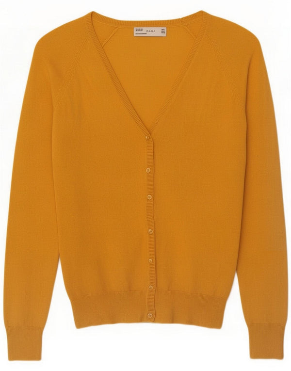 Zara Dame V-hals sweater UK 16 Large Yellow Cotton