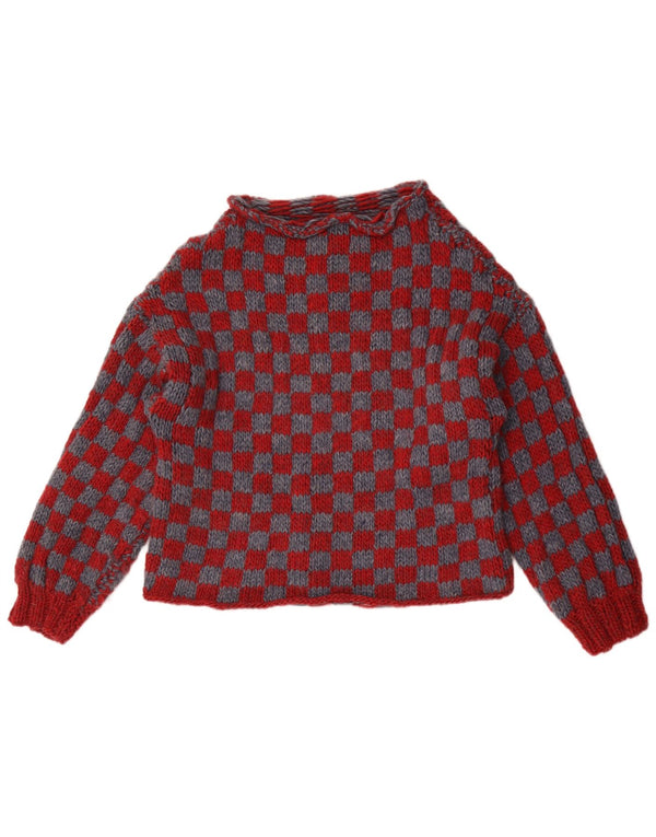 Vintage Dame Boat Neck Jumper Sweater UK 14 Medium Burgundy Geometric
