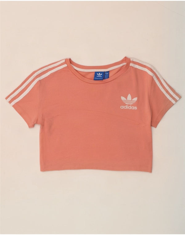 Adidas Womens Crop T-Shirt Top UK 8 Small Pink Bomuld