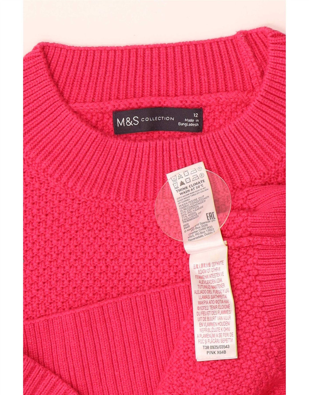 Marks & Spencer Dame Turtle Neck Sweater UK 12 Medium Pink Bomuld