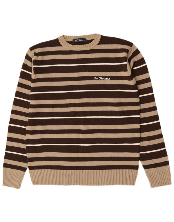 Ben Sherman herre rund hals sweater mellem brun stribet akryl