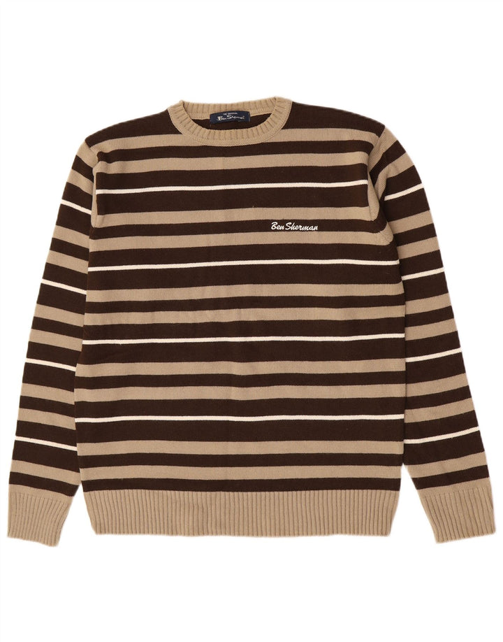 Ben Sherman herre rund hals sweater mellem brun stribet akryl
