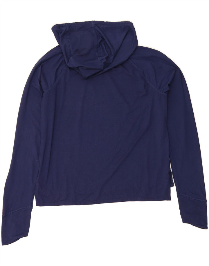 REEBOK Womens Oversized Graphic Hoodie Jumper UK 10 Small Navy Blue Vintage Reebok and Second-Hand Reebok from Messina Hembry 