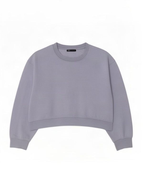 Zara Womens Crop Sweatshirt Jumper UK 16 Stor lilla bomuld