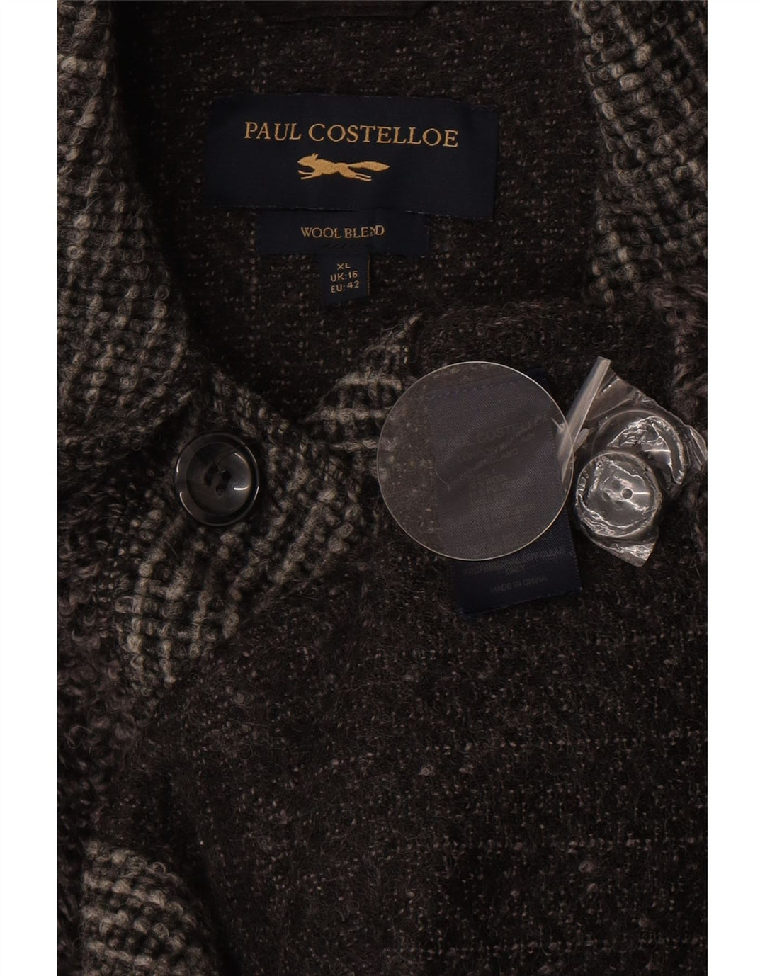 Paul Costelloe Dame Oversized Overfrakke UK 16 Large Grey Colourblock Uld