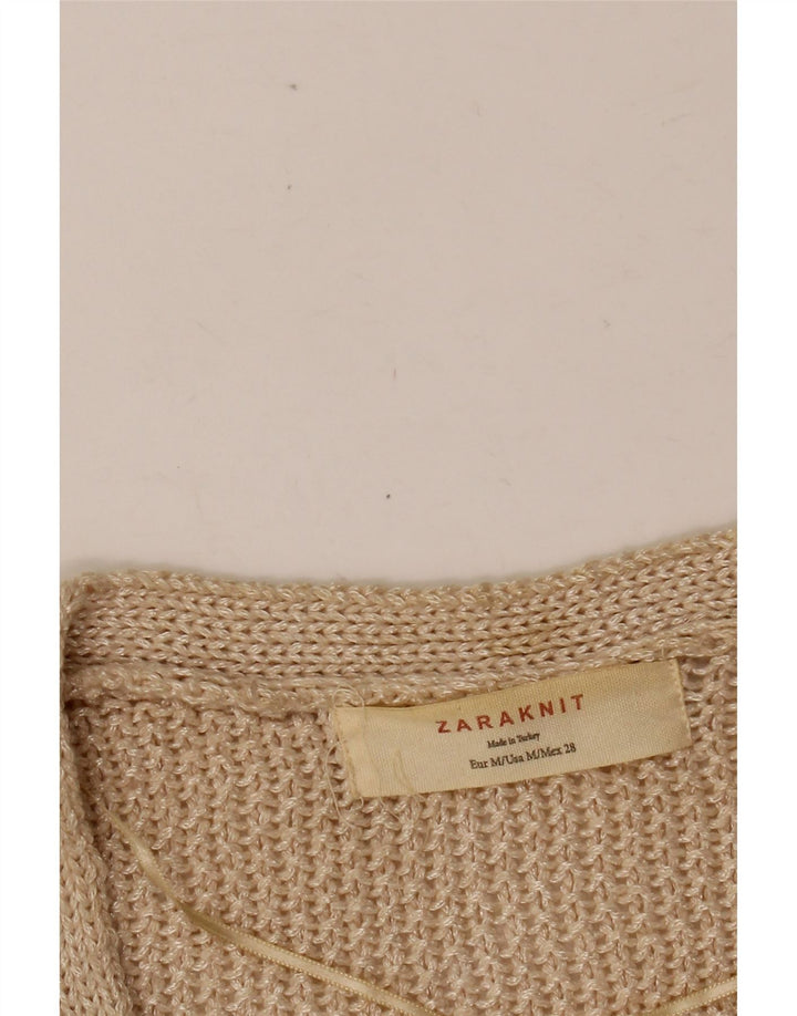 ZARA 3/4-ærmet cardigantrøje til kvinder UK 12 Medium Beige
