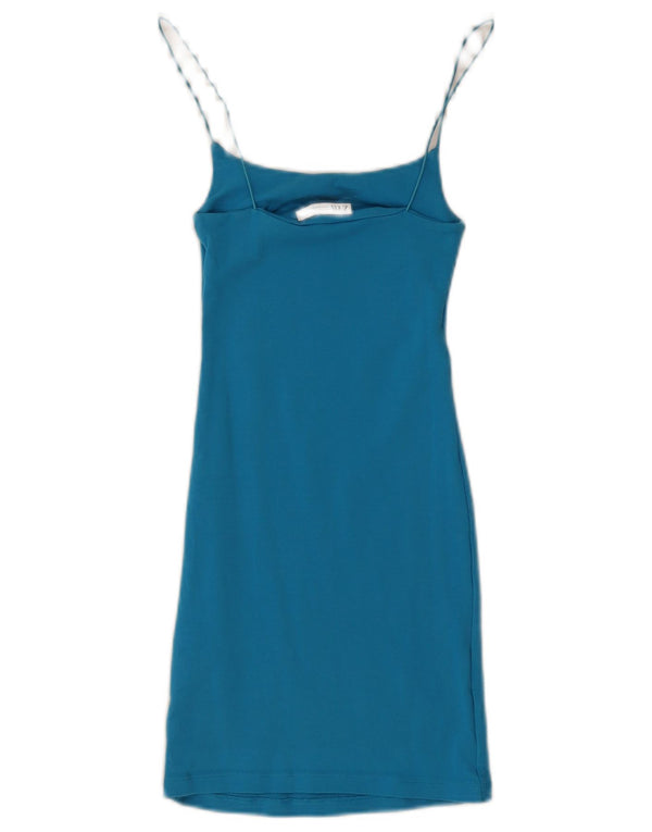 Zara Womens Slip Dress UK 8 Small Blue Cotton