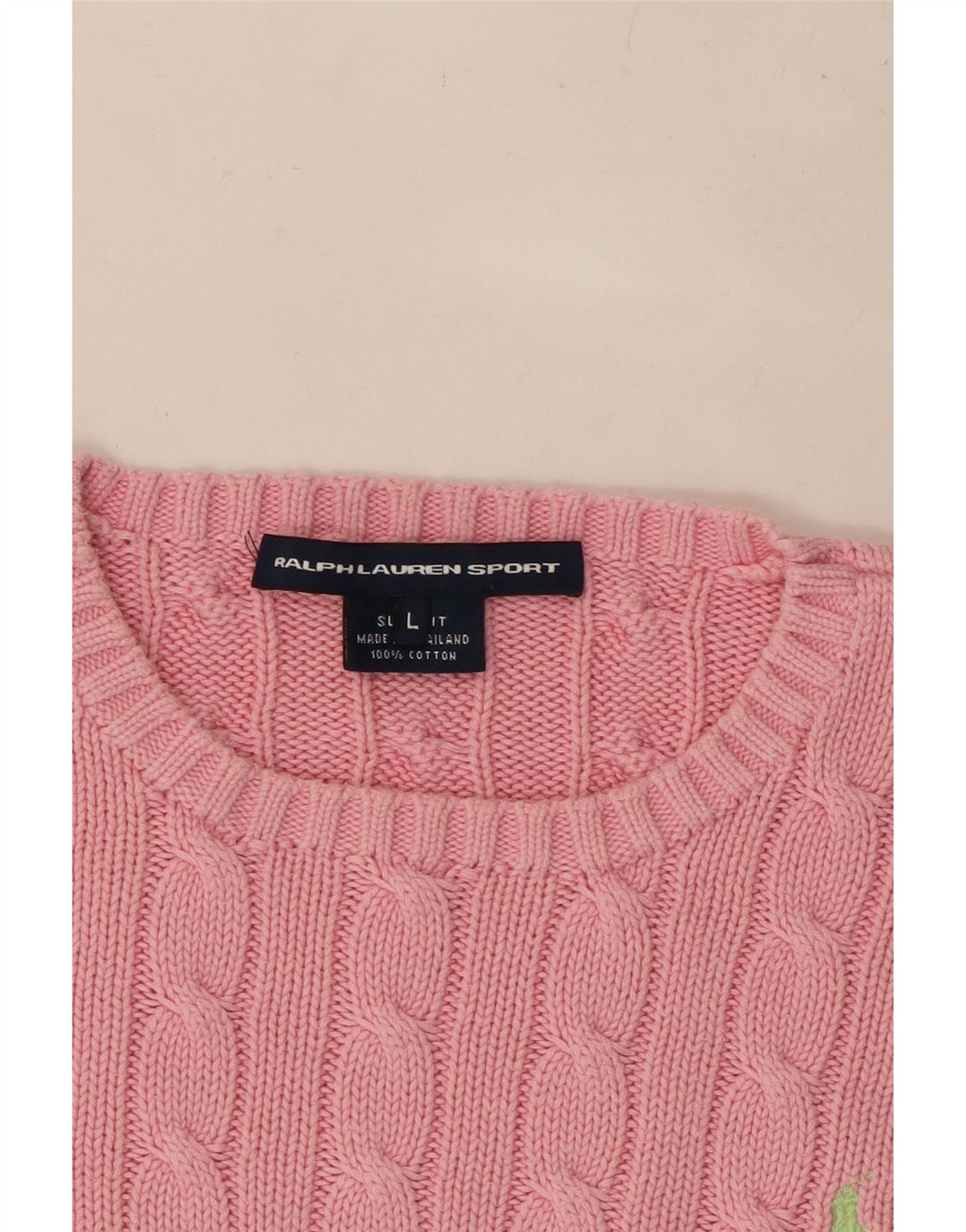 RALPH LAUREN Dame Crop Crew Neck Jumper Sweater UK 14 Large Pink