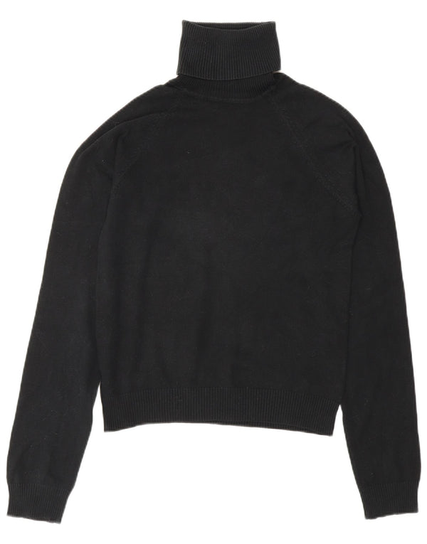 Zara Dame Crop Roll Neck Jumper Sweater UK 12 Medium Sort Bomuld