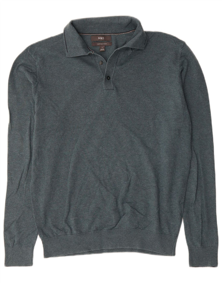 Marks & Spencer Herre Polo Neck Jumper Sweater Medium Grøn Bomuld