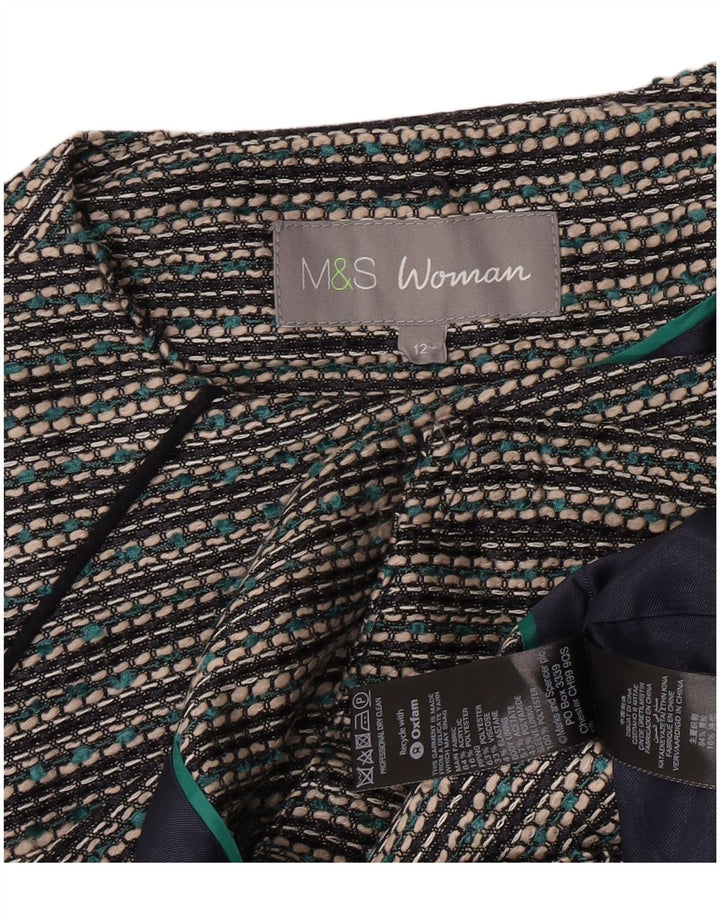 Marks & Spencer Dame Crop Blazer Jacket UK 12 Mellem grå stribet akryl