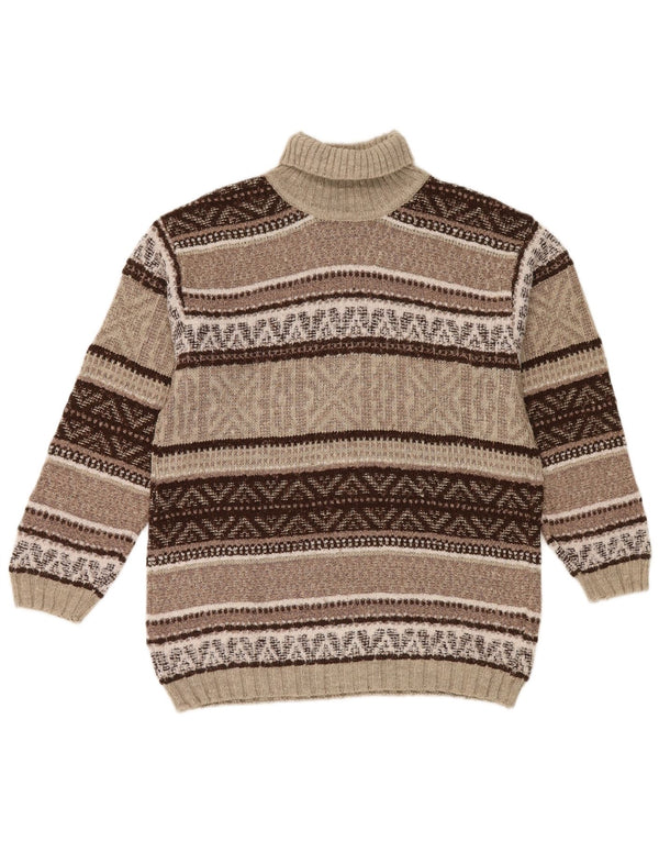 Vintage Herre rullehals sweater medium brun geometrisk uld