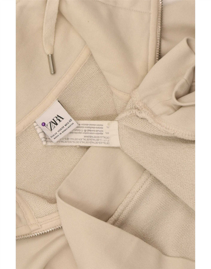 Zara Sweatshirt med lynlås til kvinder UK 14 Medium Beige Bomuld