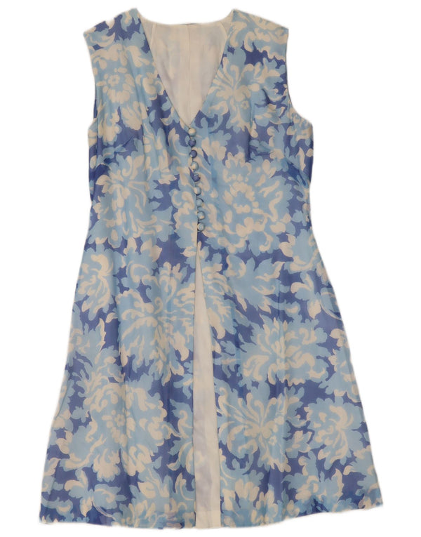 Vintage dame ærmeløs skjortekjole UK 12 Medium Blue Floral