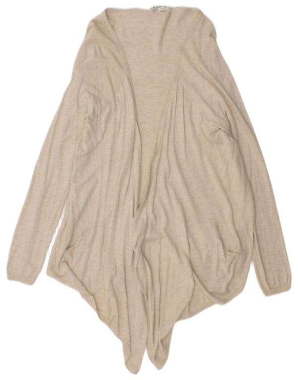 Fat Face Dame Longline Åben Cardigan Sweater UK 14 Medium Beige Flecked