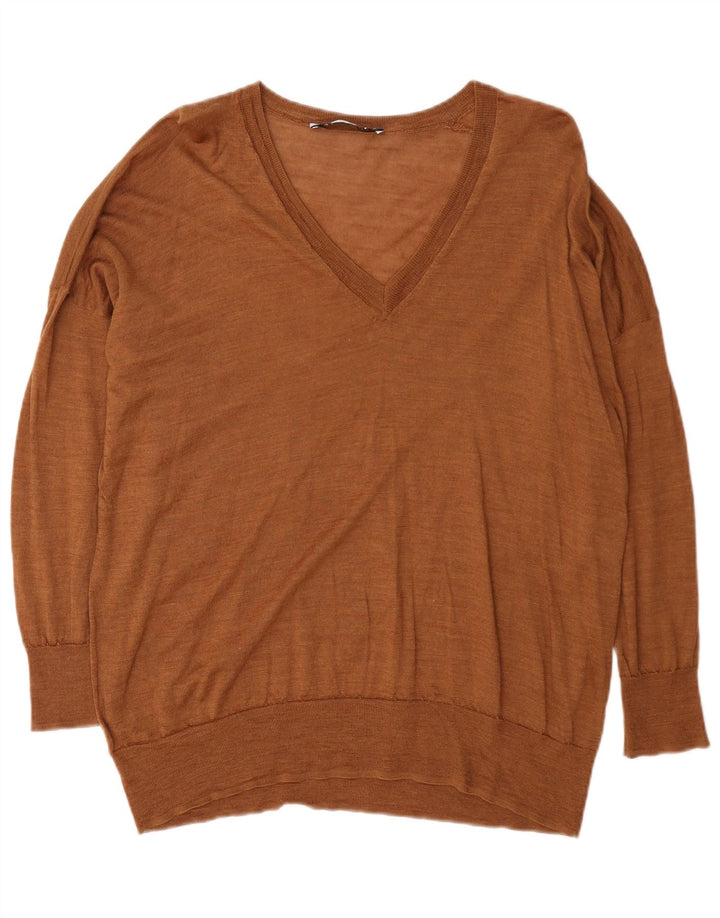Zara Dame V-hals sweater UK 14 Medium Brun
