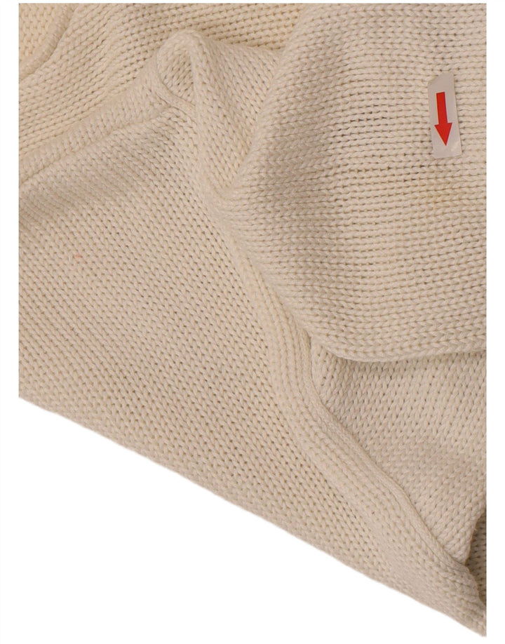 Vintage Dame grafisk V-hals sweater UK 14 Medium White