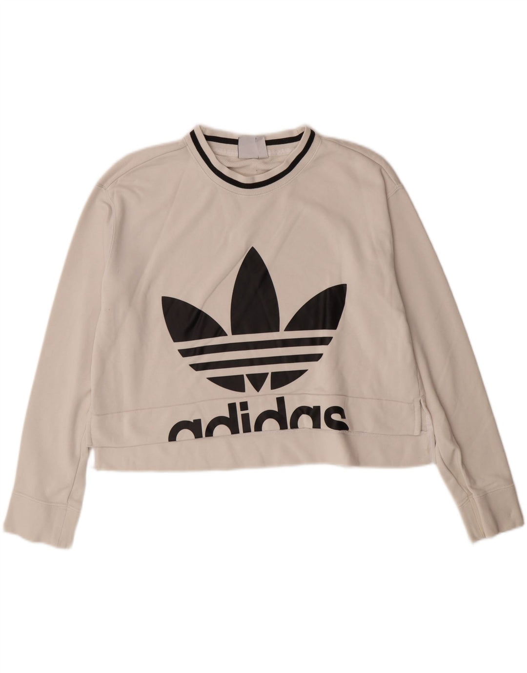 ADIDAS Womens Graphic Crop Sweatshirt Jumper UK 12 Medium White Cotton Vintage Adidas and Second-Hand Adidas from Messina Hembry 