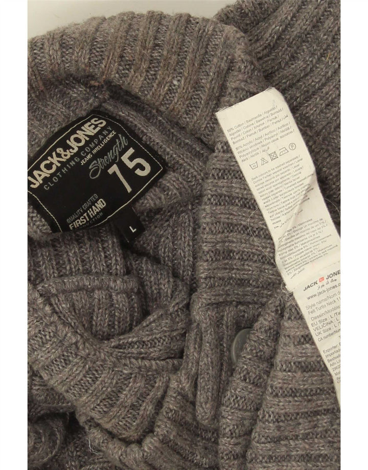 Jack & Jones Herre Button Neck Jumper Sweater Stor Grå Bomuld