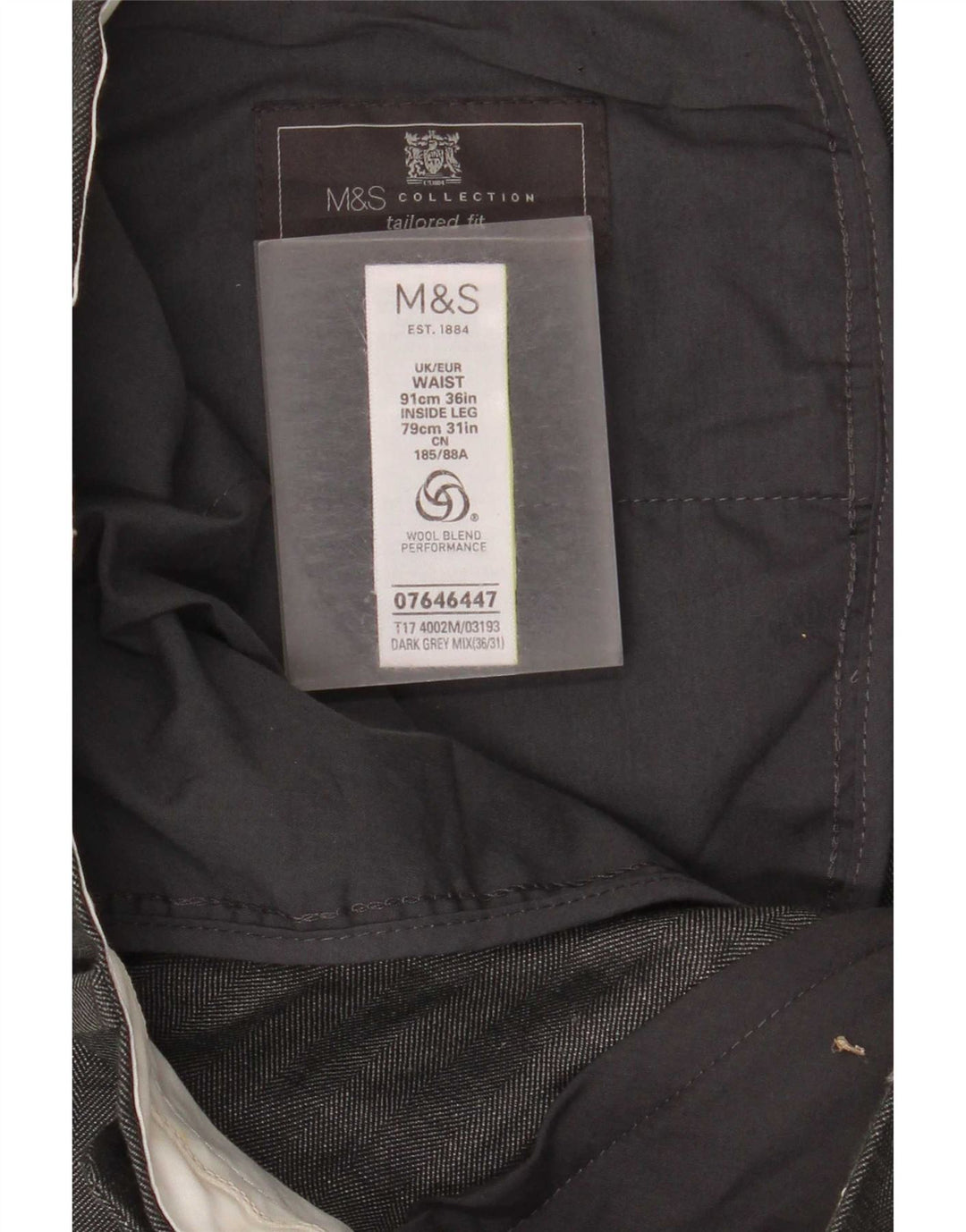 Marks & Spencer Herre Skræddersyet Fit Straight Suit Bukser W36 L31 Grå ternet