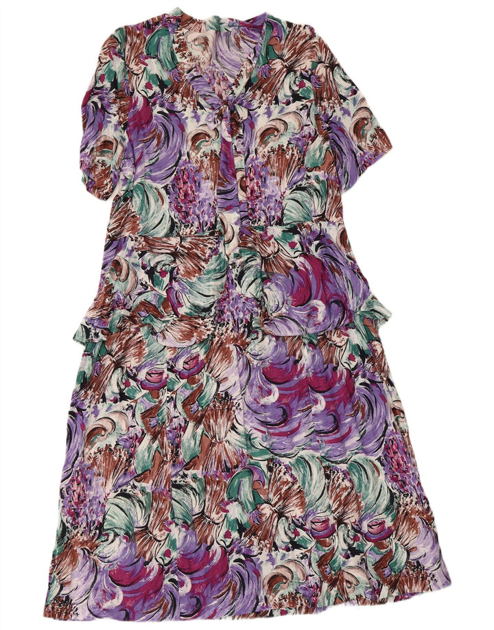 Vintage kvinders abstrakt mønster Peplum Dress UK 14 Medium Flerfarvet