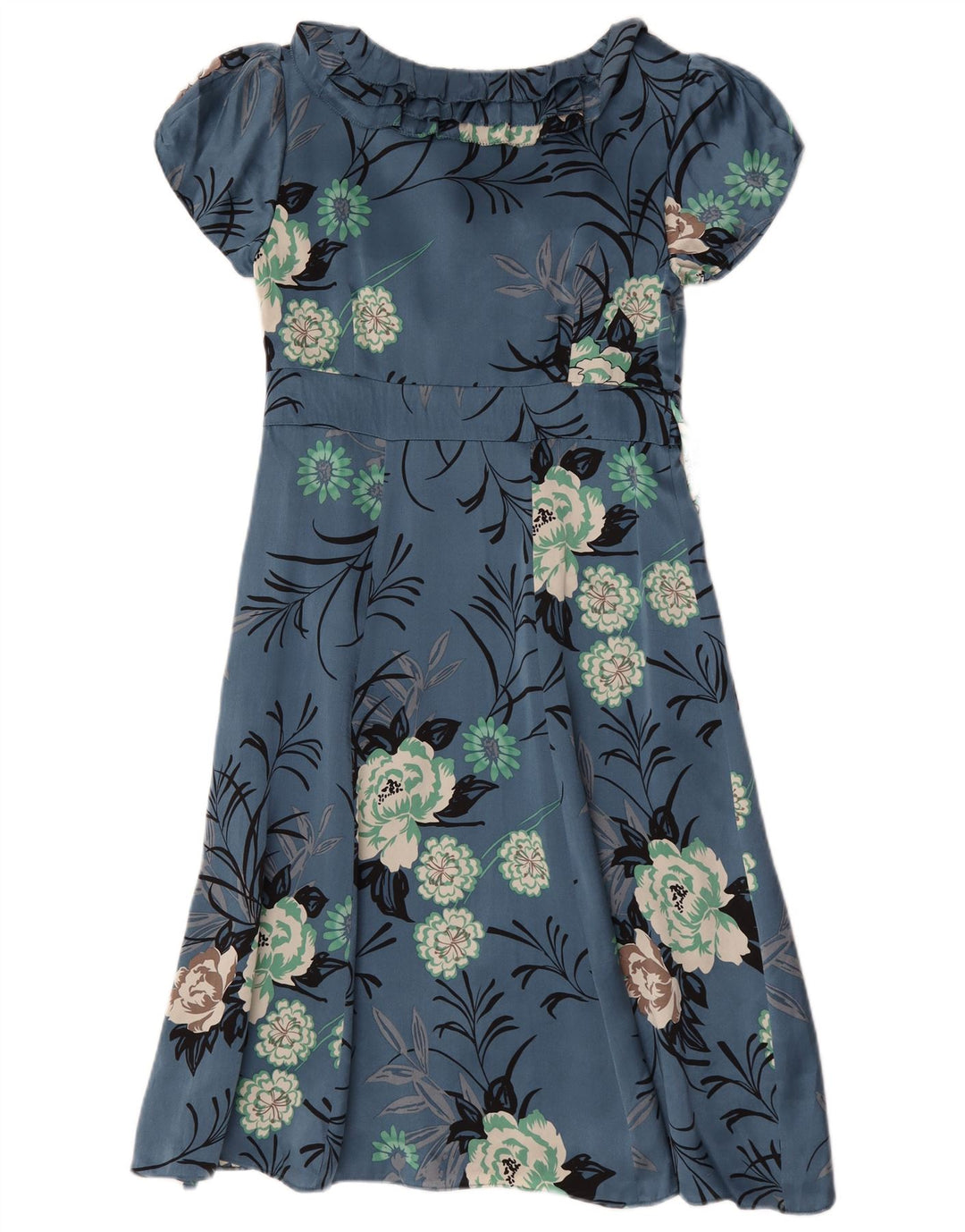 Monsoon Womens Flæse Front A-Line Kjole UK 12 Medium Blue Floral Silke