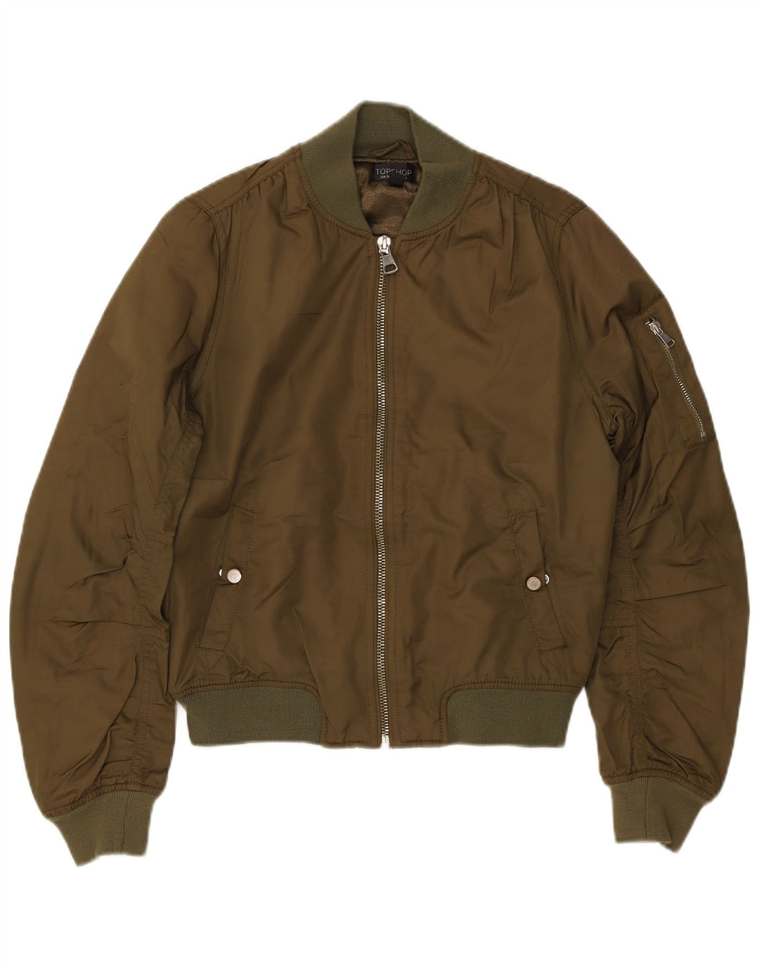 TOPSHOP Kvinder Oversized Bomber Jacket UK 10 Small Khaki Polyester