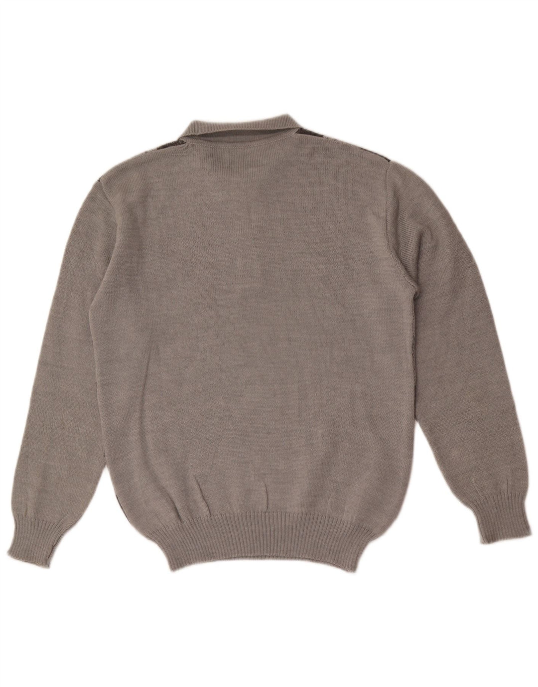 Vintage Herre Polo Neck Jumper Sweater IT 52 Large Grey Argyle/Diamond Wool