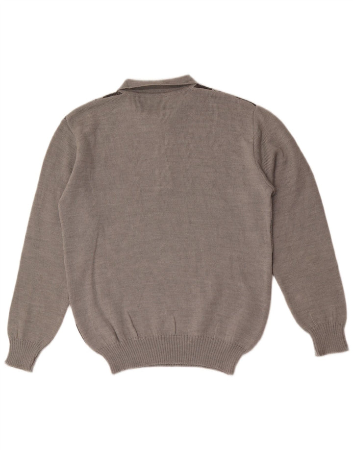 Vintage Herre Polo Neck Jumper Sweater IT 52 Large Grey Argyle/Diamond Wool