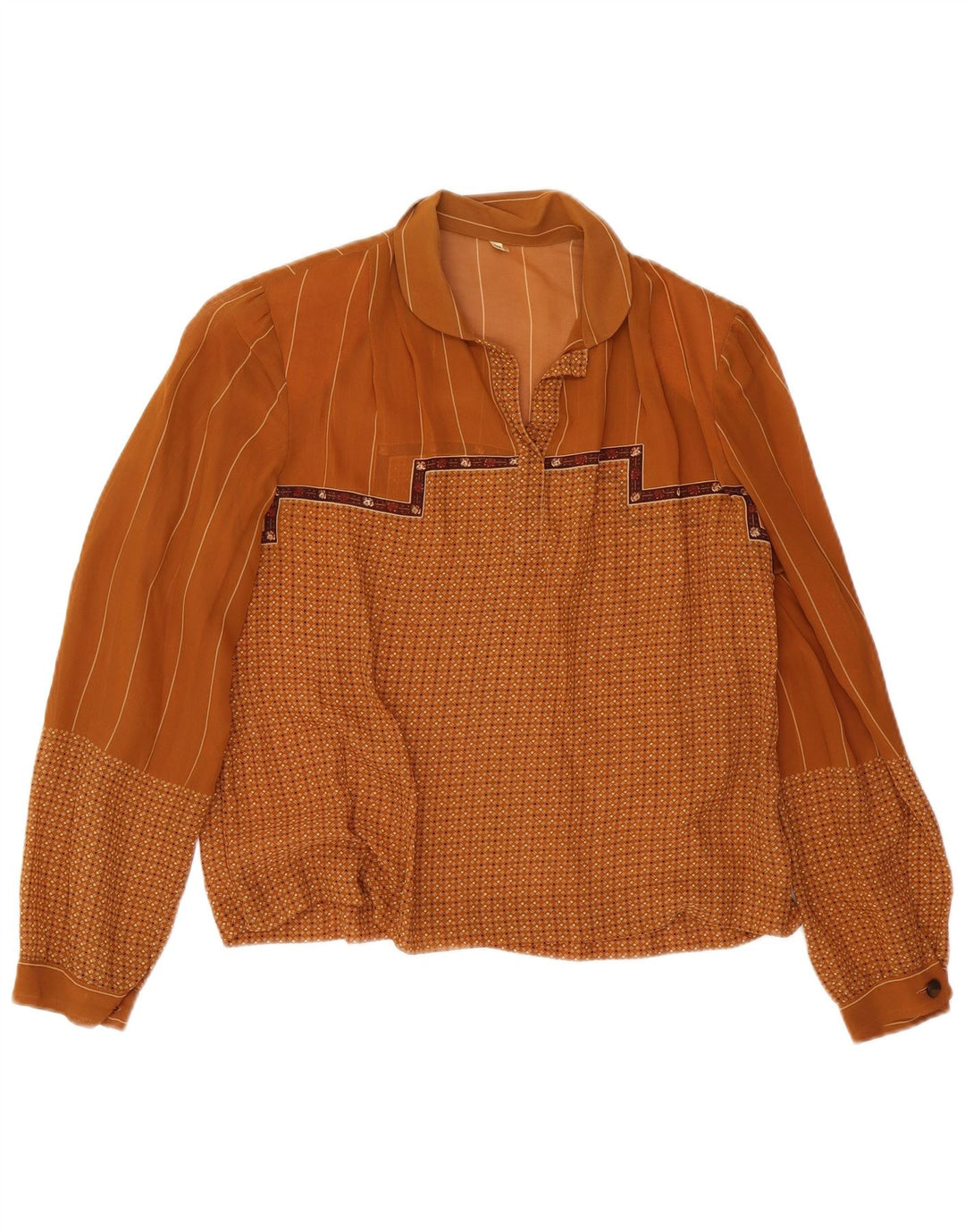Vintage Dame Langærmet Bluse Top IT 48 XL Brun Geometrisk