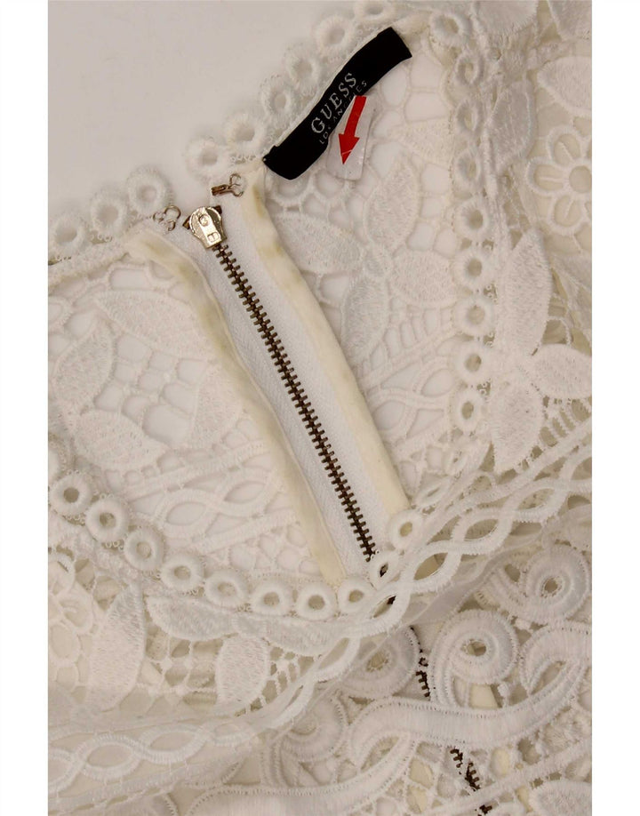 Guess Dame Ærmeløs Lace Tiered Dress UK 12 Medium White Polyester